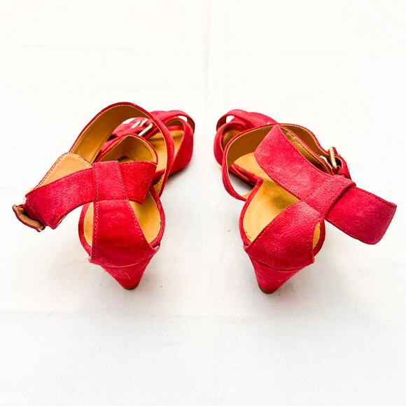 J. Crew Pink Peep Toe Sandal Criss Cross Cone Heel Size 10 - Picture 2 of 7